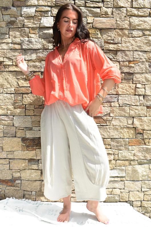 Shayle Indian Cotton Smock Shirt Watermelon